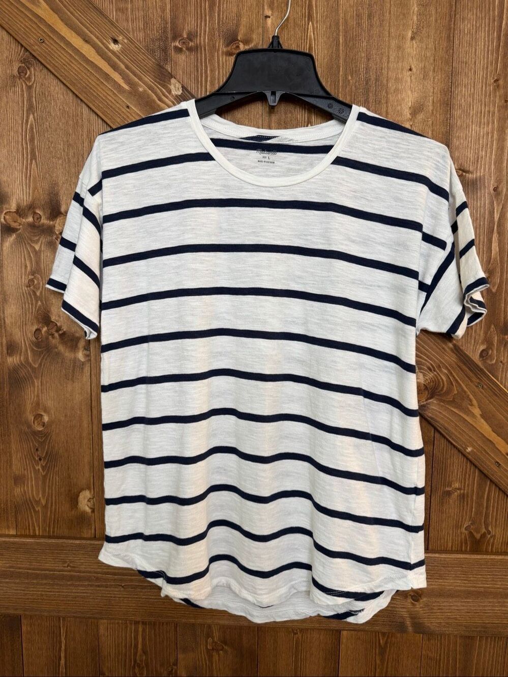 Madewell Women’s Size Large White Navy Striped Short Sleeve T-Shirt (9149)